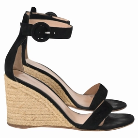 Color Play Light Sole Gianvito Rossi Portofino 85 Espadrille Wedge Sandals in Black Suede