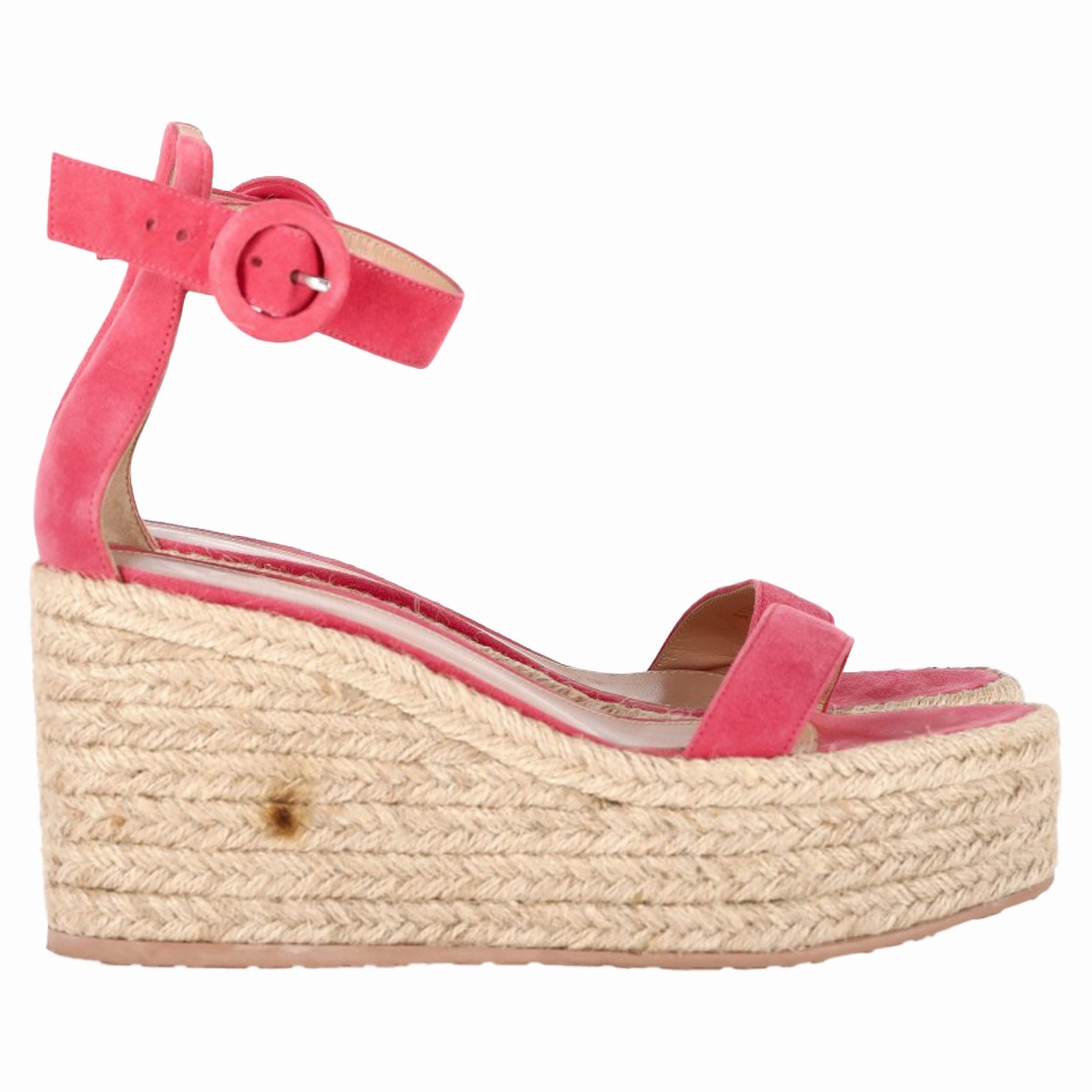 Gianvito Rossi Portofino Platform Wedge Espadrille Sandals In Pink Suede Space Base Gym Step