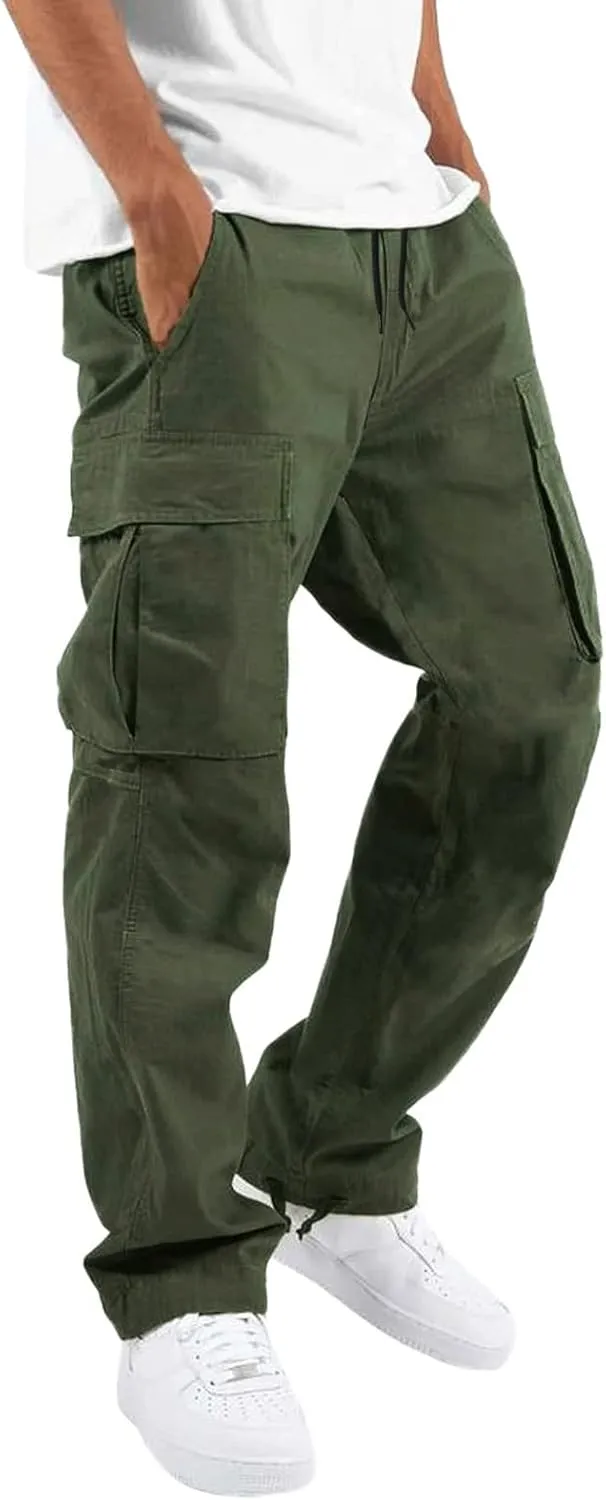 GIERIDUC Mens Cargo Pants Casual Hiking Pants Gym Workout Joggers Athletic Pants Cotton Loose Straight Leg Sweatpants for Men