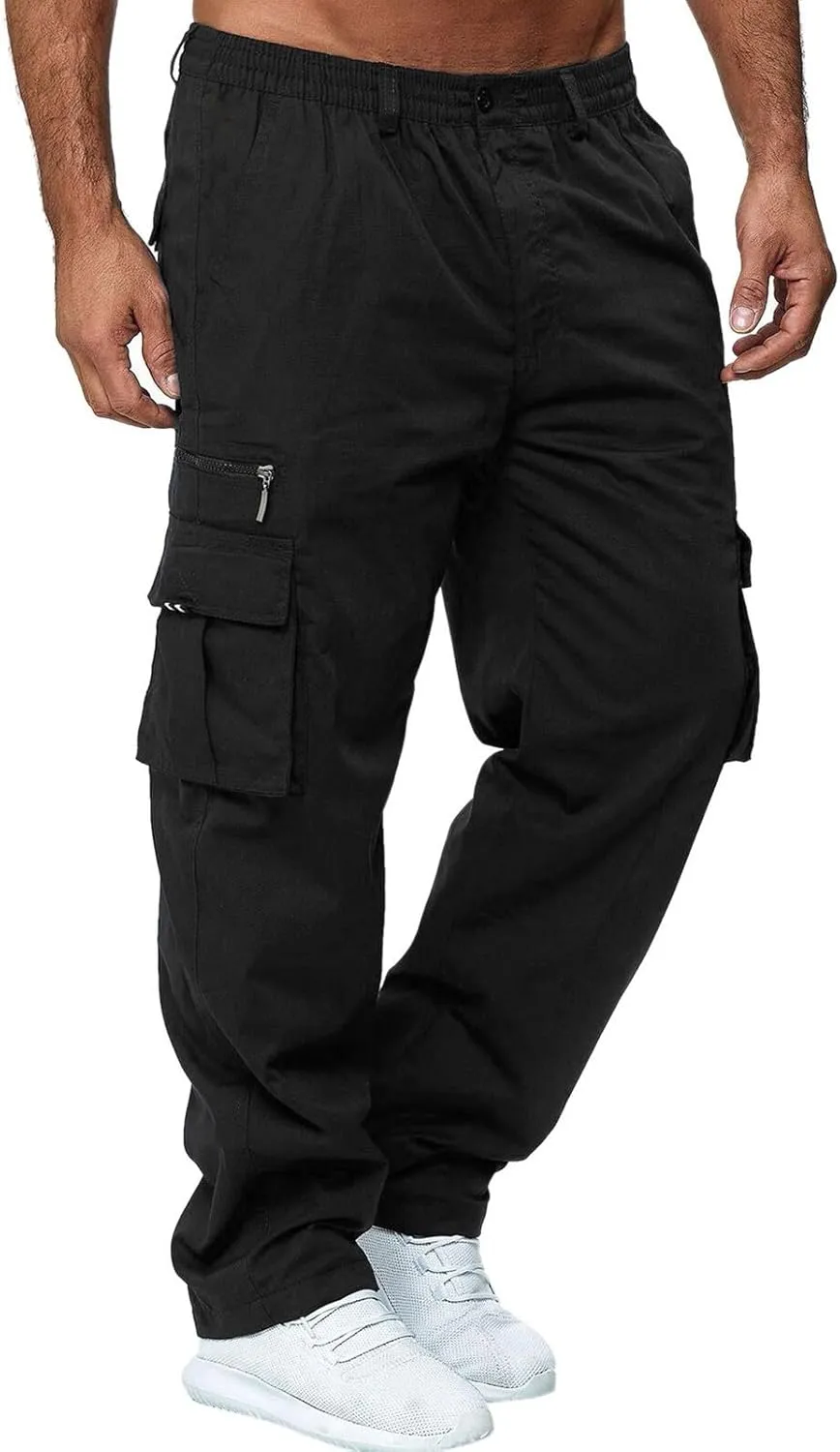 GIERIDUC Men's Lightweight Cargo Pants Casual Sweatpants Stretch Elastic Waist Trousers Drawstring Loose Joggers with Pockets