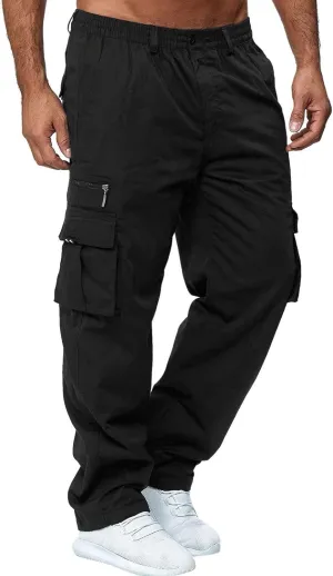 GIERIDUC Men's Lightweight Cargo Pants Casual Sweatpants Stretch Elastic Waist Trousers Drawstring Loose Joggers with Pockets