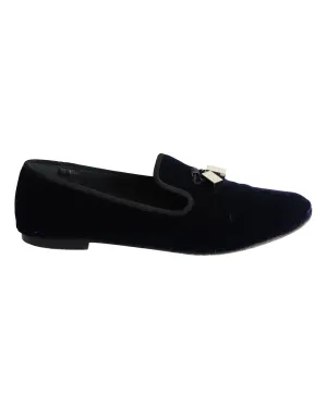 Giuseppe Zanotti Veronica Flat Loafers in Navy Blue Velvet Walk Hold Flex Dash