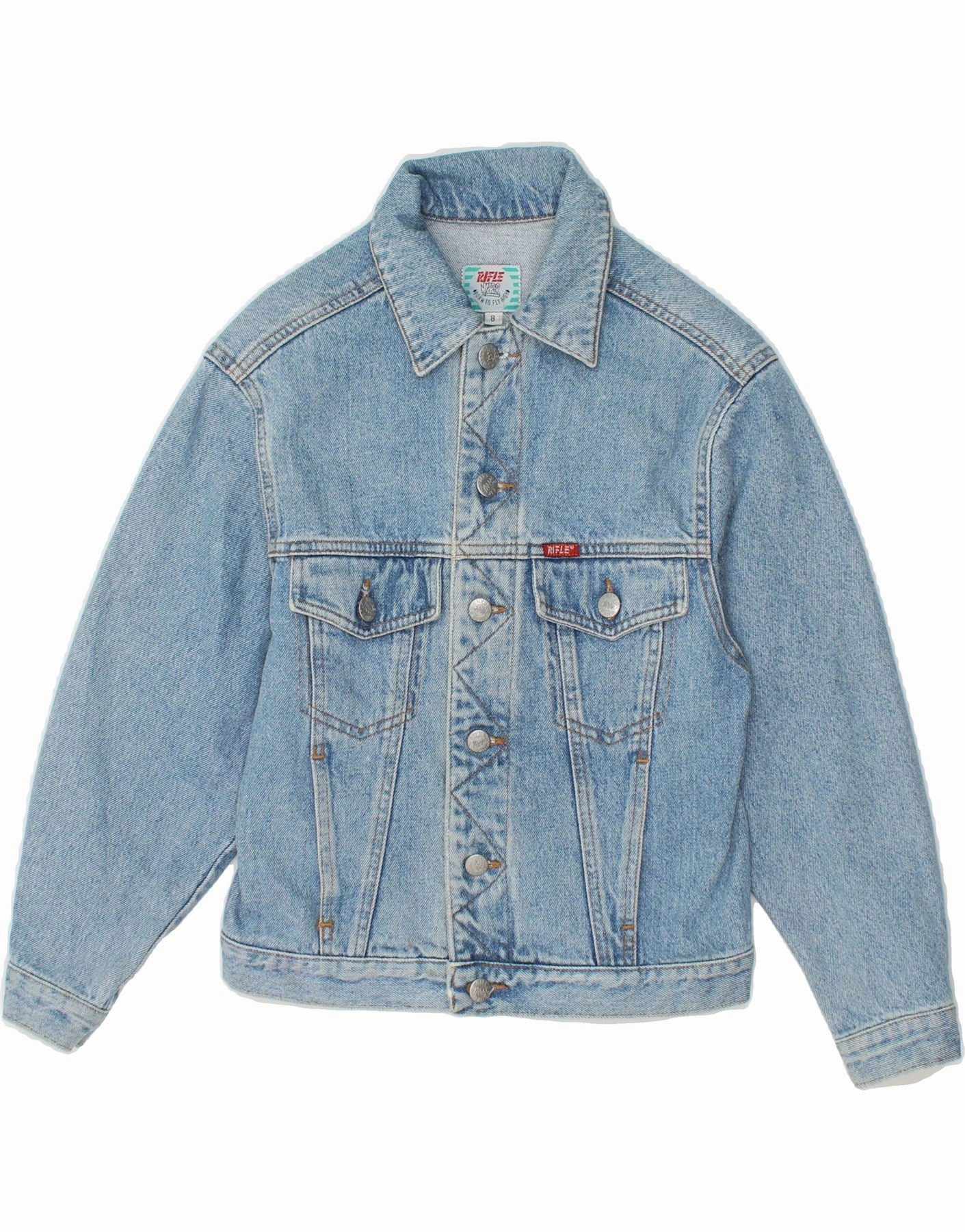 Non Restrictive Collar Everyday Style RIFLE Boys Denim Jacket 7-8 Years Blue Cotton