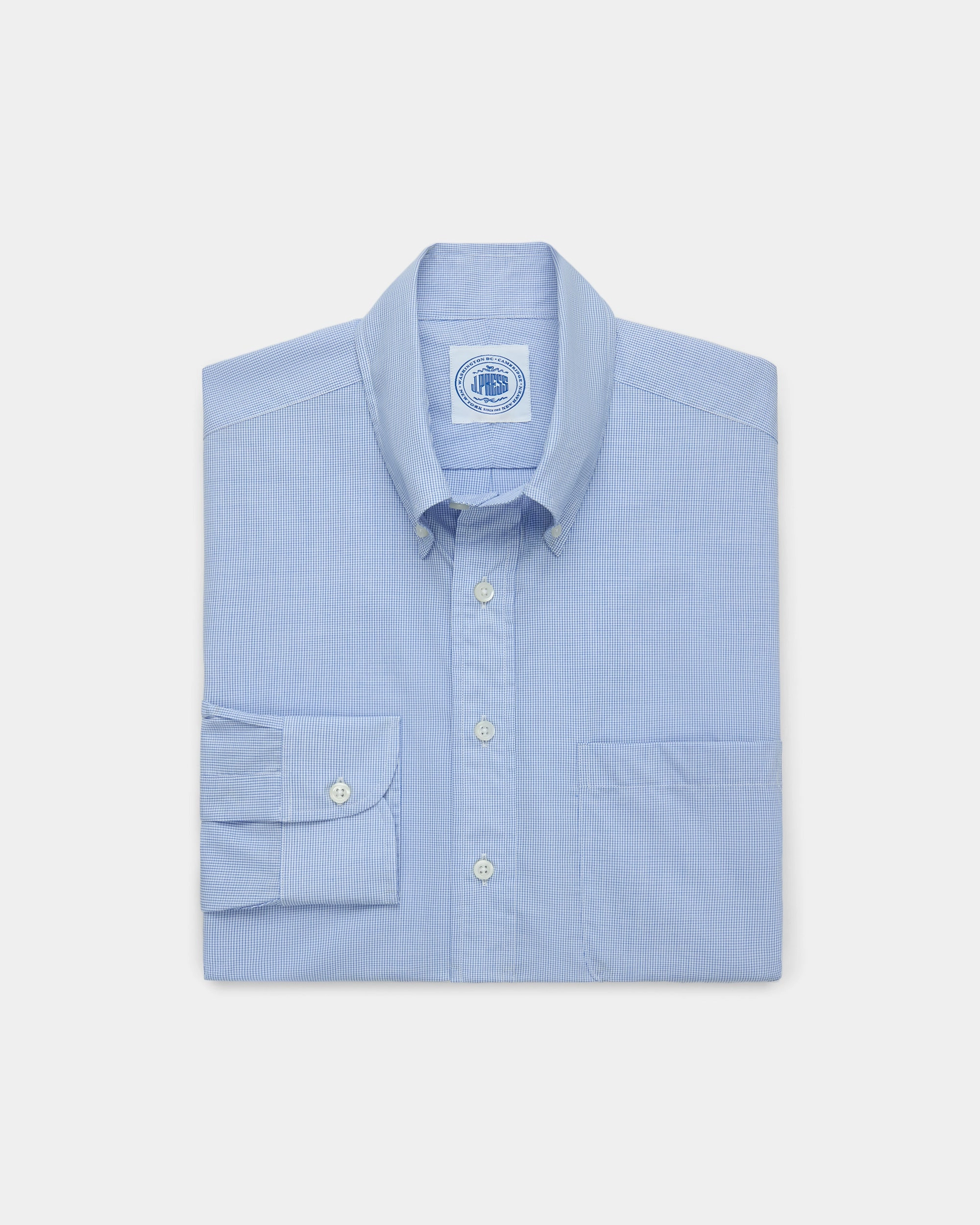 Linen blend Solid Color Made-in-USA Dark Blue Mini Tattersall Button Down Shirt - Classic Fit