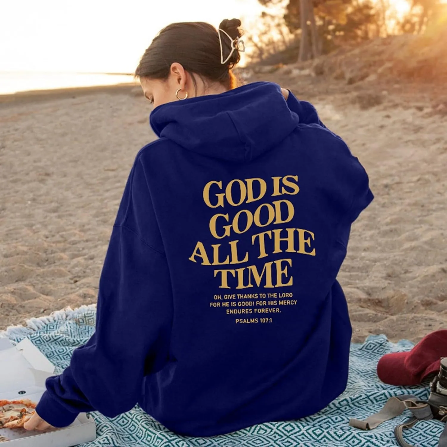 God Is Good All The Time Hoodie For Women Oversized Letter Print Pullover Sweatshirts Loose Fit Casual Fall Hoodie Pockets