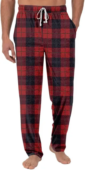 GOFULY Mens Pajama Pants Baggy Plaid Pajamas Pj Pants Elastic Waist Drawstring Knit Pants 2024 Sleepwear Pants With Pockets
