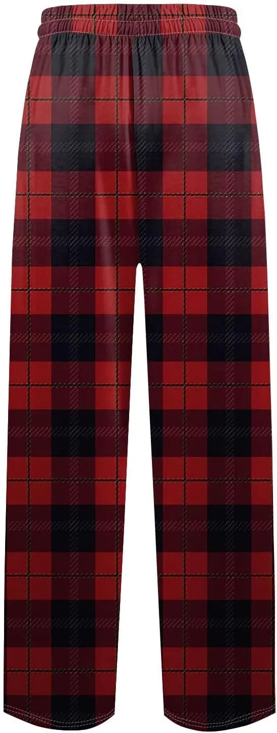 GOFULY Mens Pajama Pants Baggy Plaid Pajamas Pj Pants Elastic Waist Drawstring Knit Pants 2024 Sleepwear Pants With Pockets