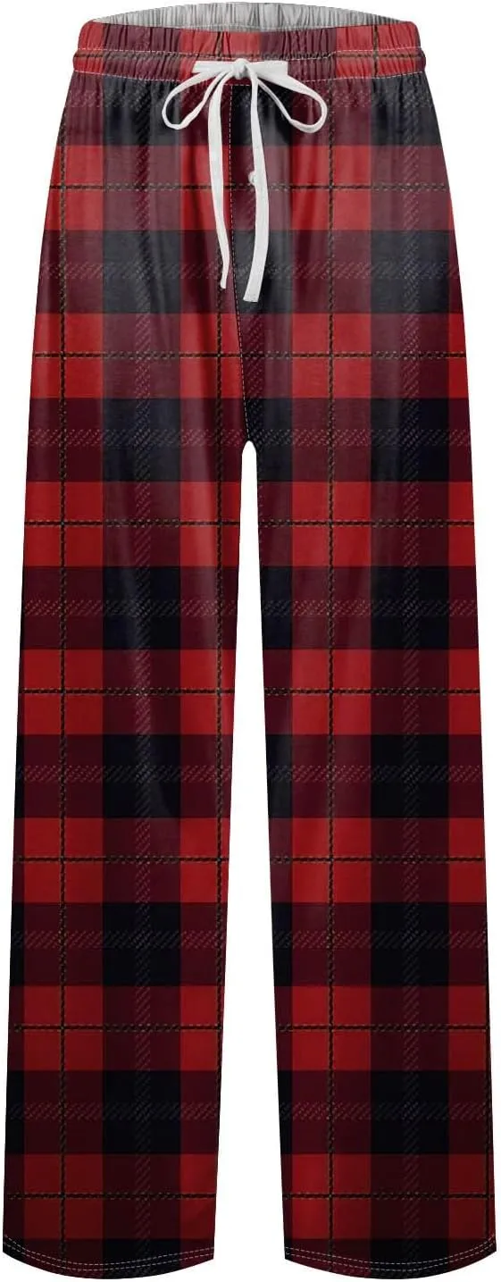 GOFULY Mens Pajama Pants Baggy Plaid Pajamas Pj Pants Elastic Waist Drawstring Knit Pants 2024 Sleepwear Pants With Pockets
