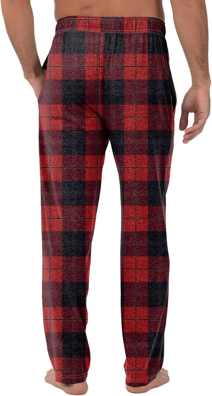 GOFULY Mens Pajama Pants Baggy Plaid Pajamas Pj Pants Elastic Waist Drawstring Knit Pants 2024 Sleepwear Pants With Pockets
