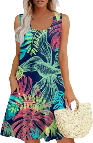 Going Out Dresses for Women Spring Tank Dress Flowy Sun Dresses Sleeveless Floral Print Dress Boho Summer Ruched Dress