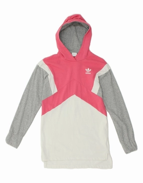 Soft and Relaxed Balanced Lines ADIDAS Girls Hooded Jumper Dress 13-14 Years Grey Colourblock Cotton