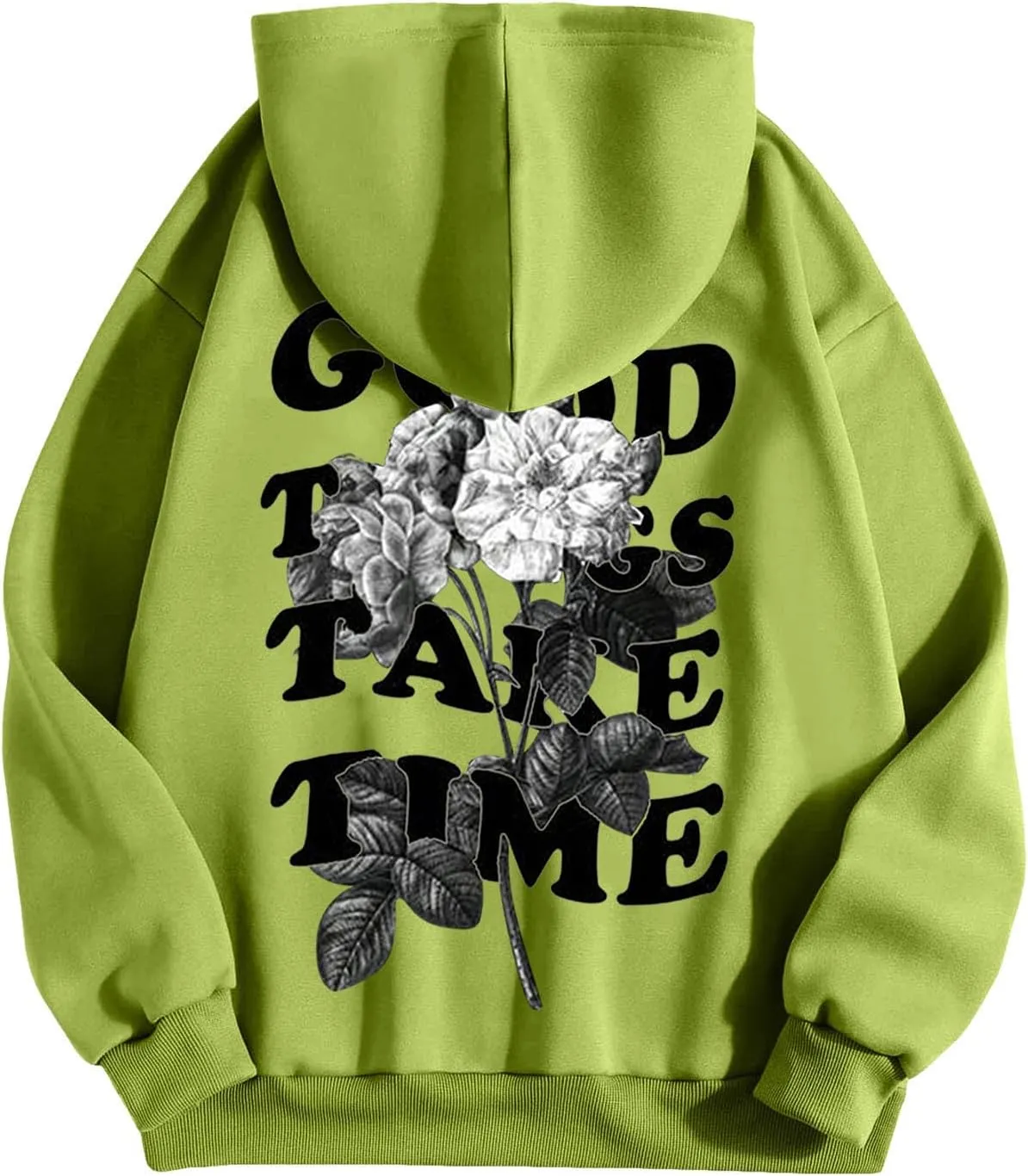 Good Things Take Time & Rose Shape Graphic Hoodie for Men Long Sleeve Y2K Hooded Pullover Tops Oversized Comfort Hoodies