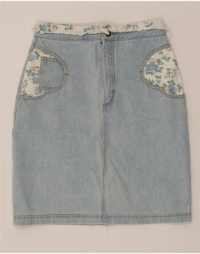 Interchangeable-Detail Timeless Beauty VINTAGE Girls Denim Skirt 14-15 Years W26 Blue Floral Cotton