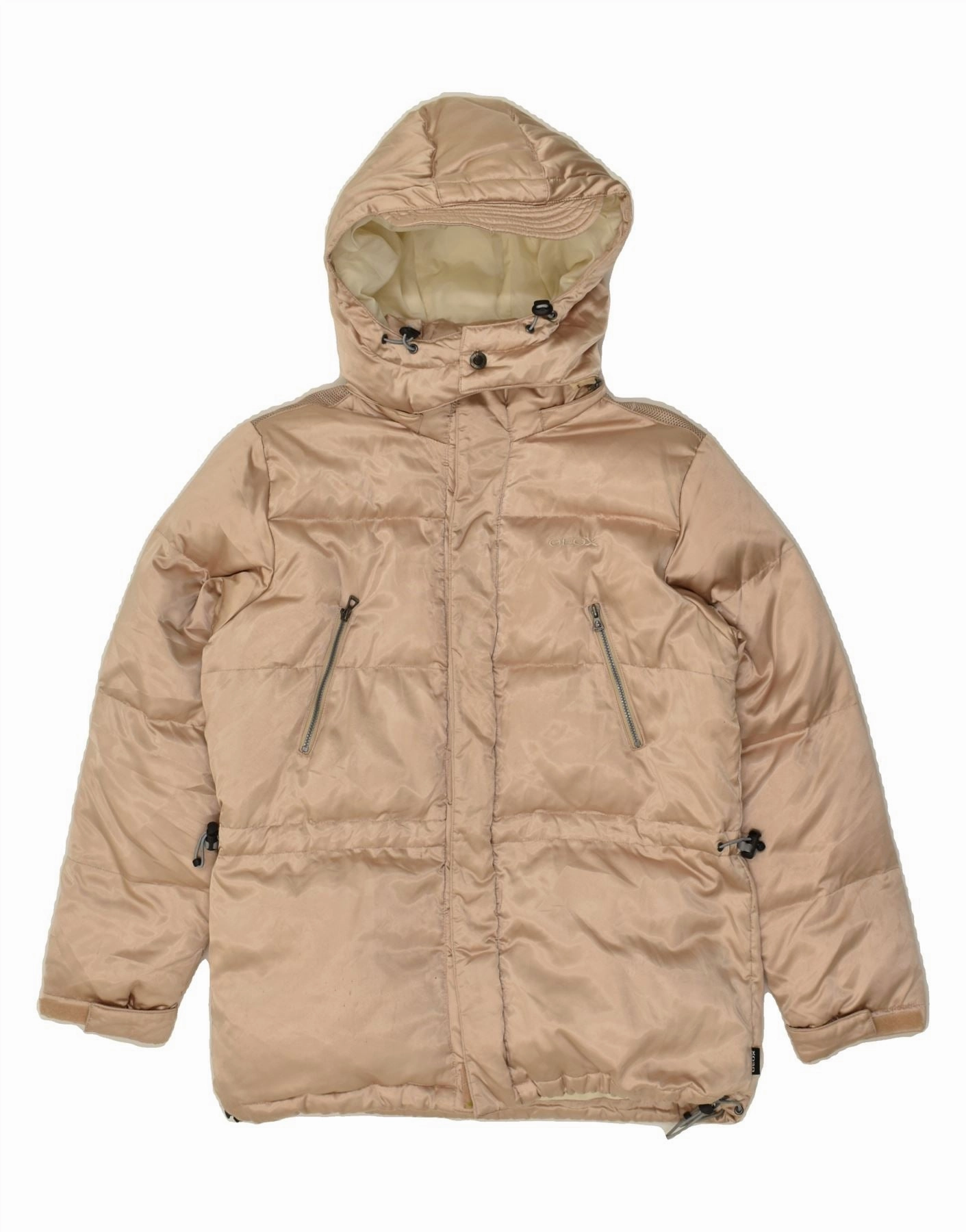 GEOX Boys Hooded Padded Jacket 11-12 Years Beige Polyester Cold Day