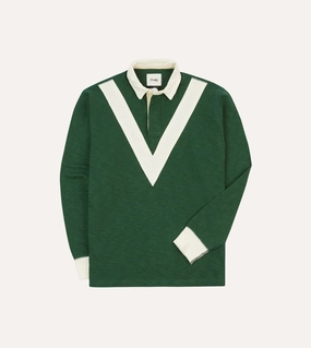 Green and Ecru Chevron Flam?? Cotton Rugby Shirt birthday party Tailored Silhouette