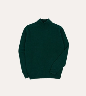 Green Brushed Shetland Mock Neck Jumper Durable Blend Neutral Tones