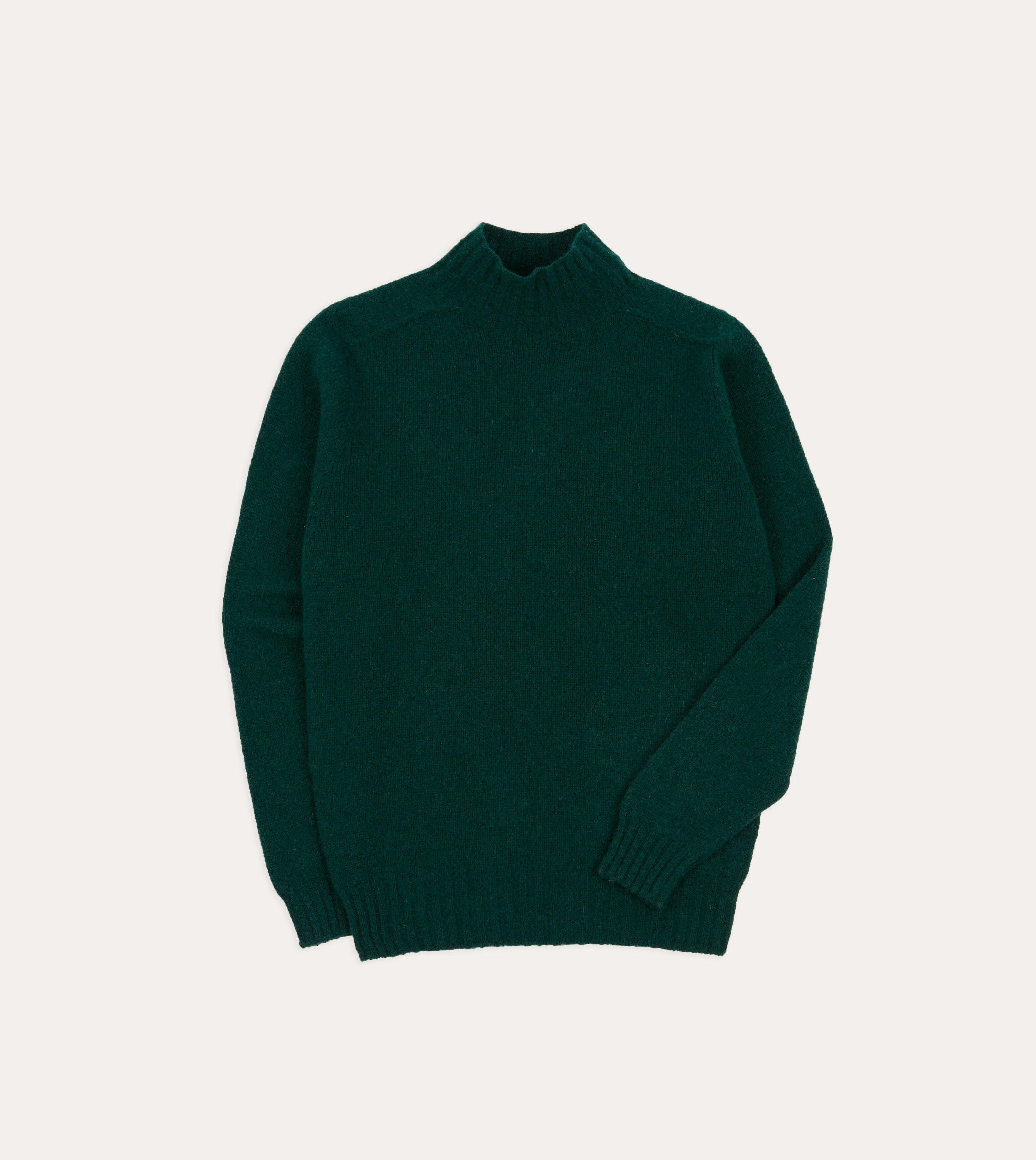Green Brushed Shetland Mock Neck Jumper Durable Blend Neutral Tones