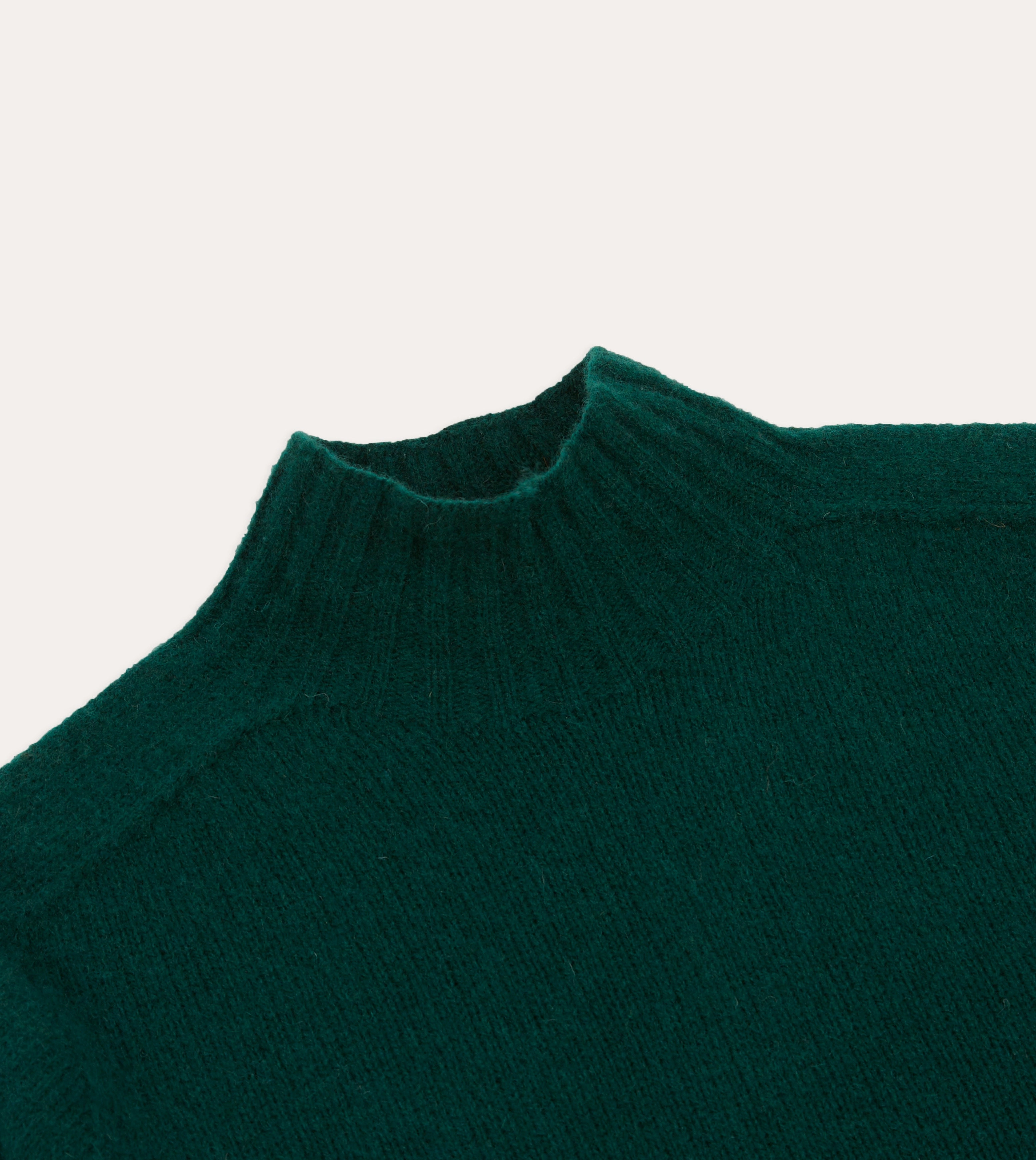 Relax Fit Green Brushed Shetland Mock Neck Jumper