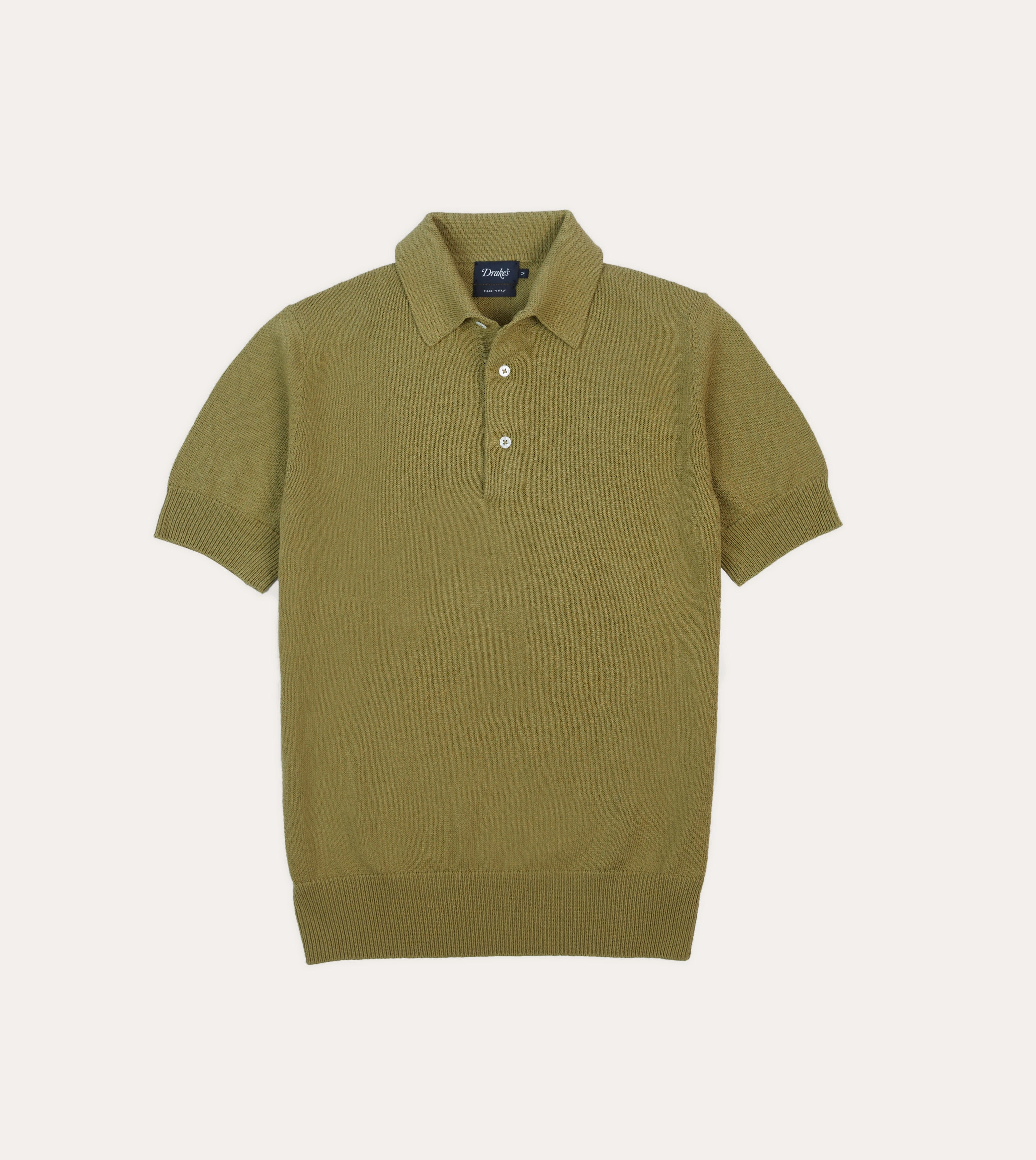 Green Knitted Crepe Cotton Short-Sleeve Polo Shirt DoubleLayered Hem Technology Interlock Knit Structure