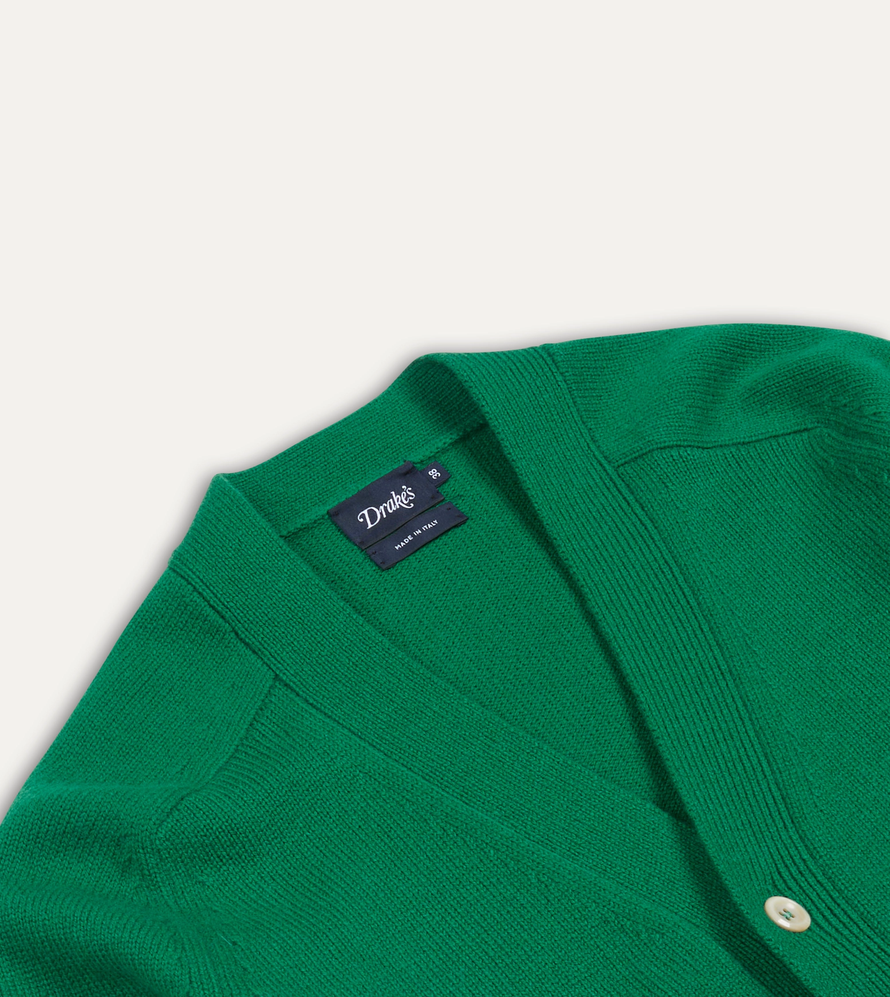 Green Lambswool 6 Button Cardigan Colorfast Dyed Knit