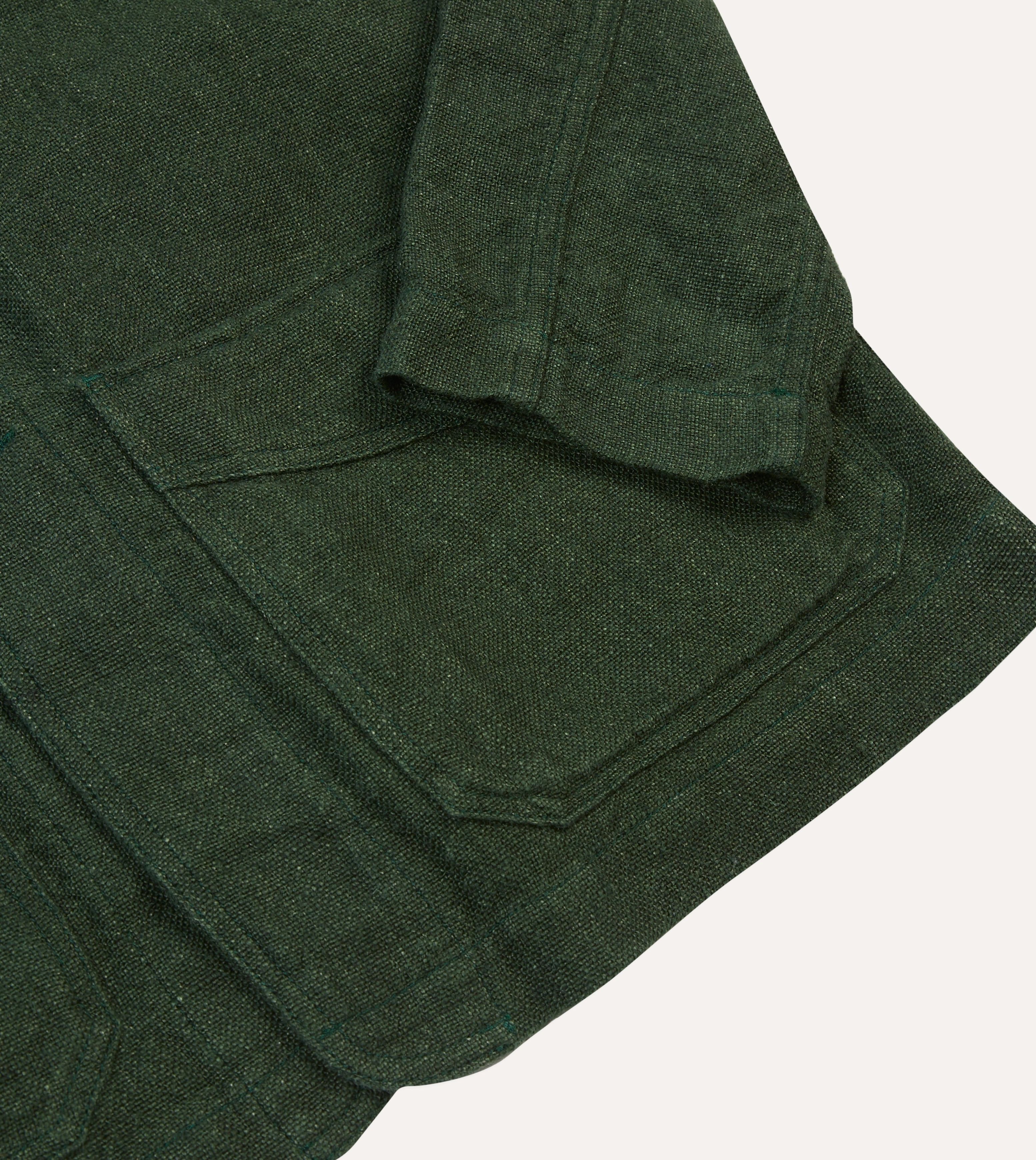 Green Linen Five-Pocket Chore Jacket Sleek Fit Hiking Ready