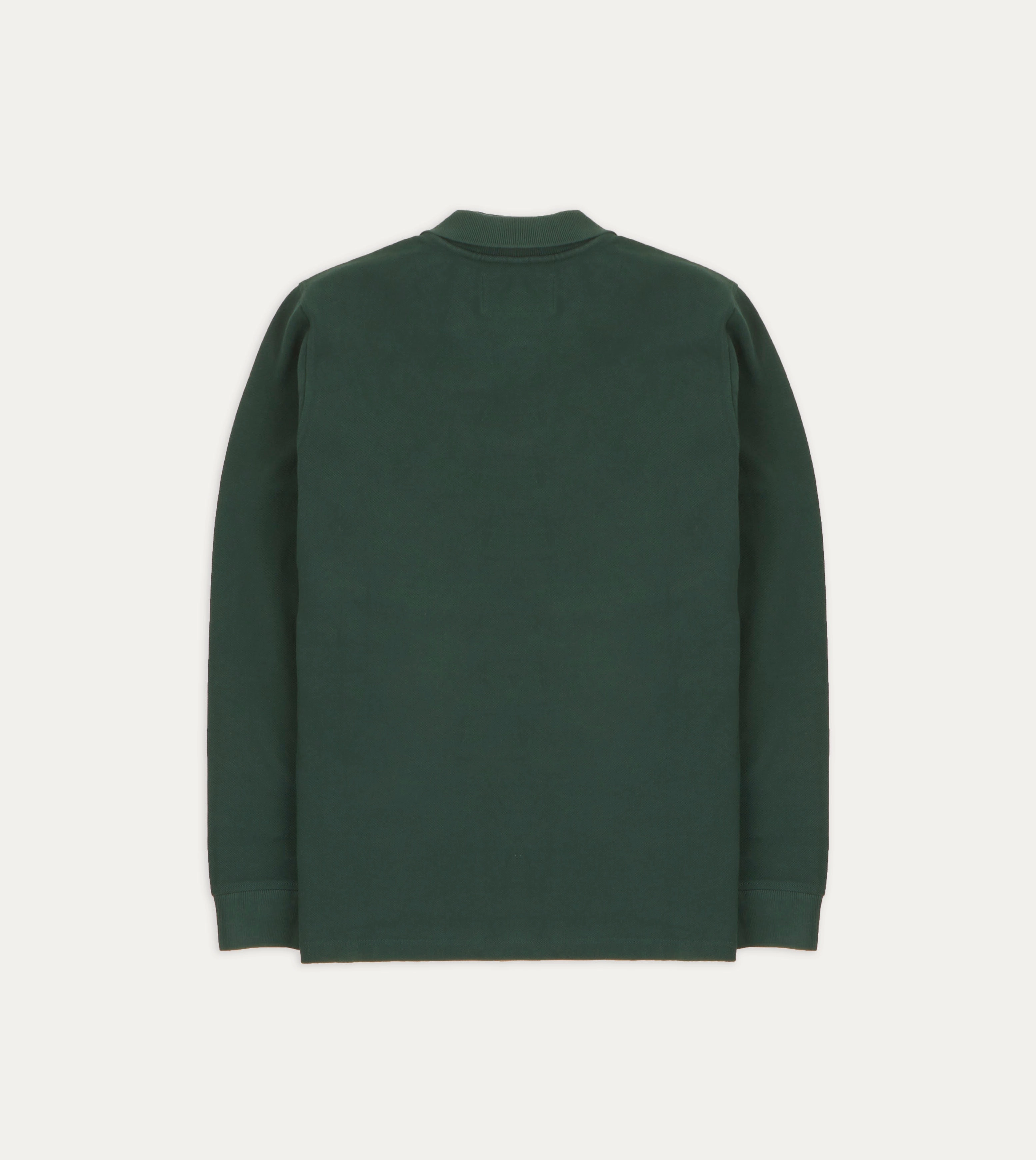 Trendy Top Green Pique Cotton Long-Sleeve Polo Shirt