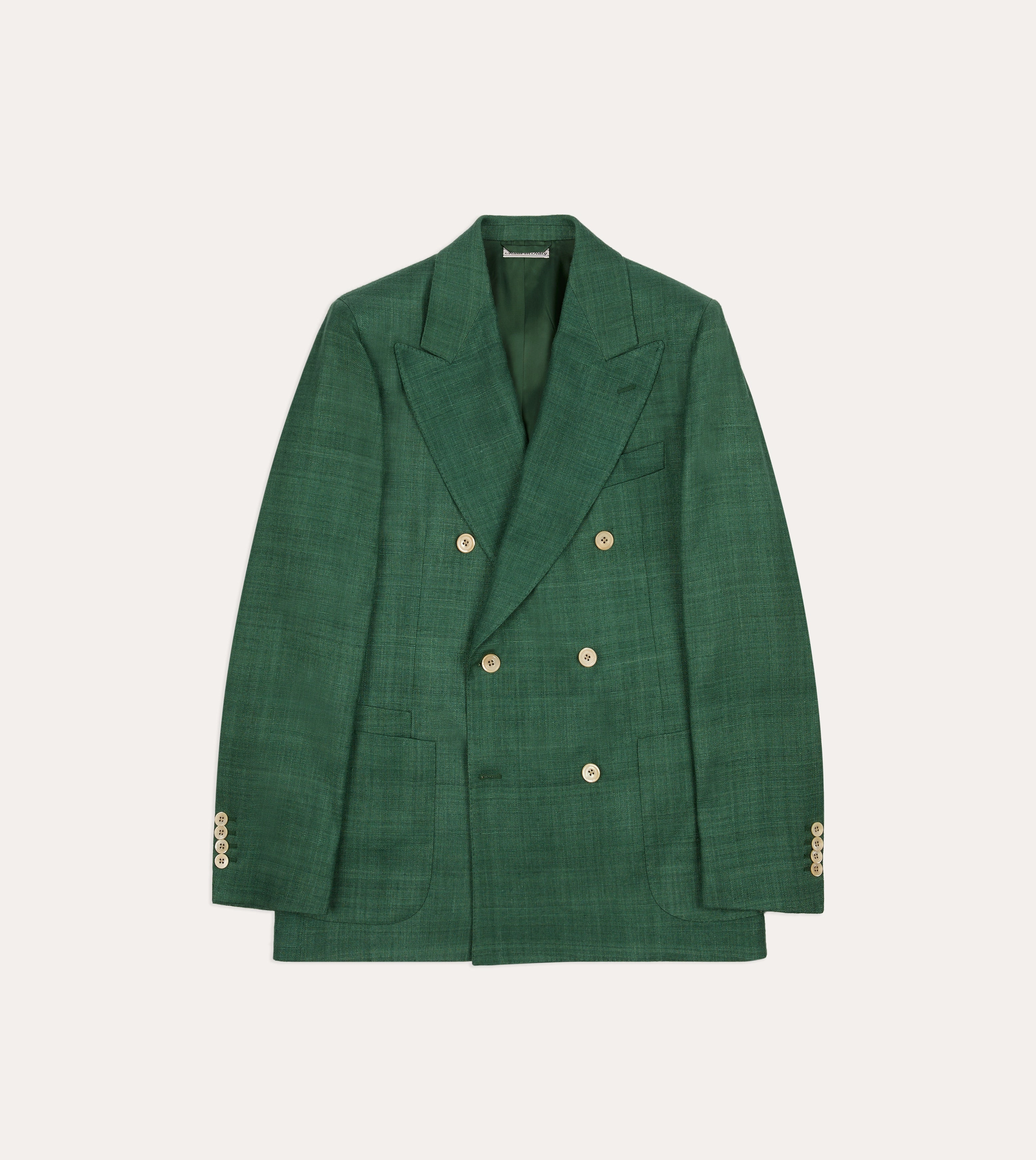 Green Tussah Silk Double-Breasted Evening Jacket Relaxed Fit Refined Tailored Fit