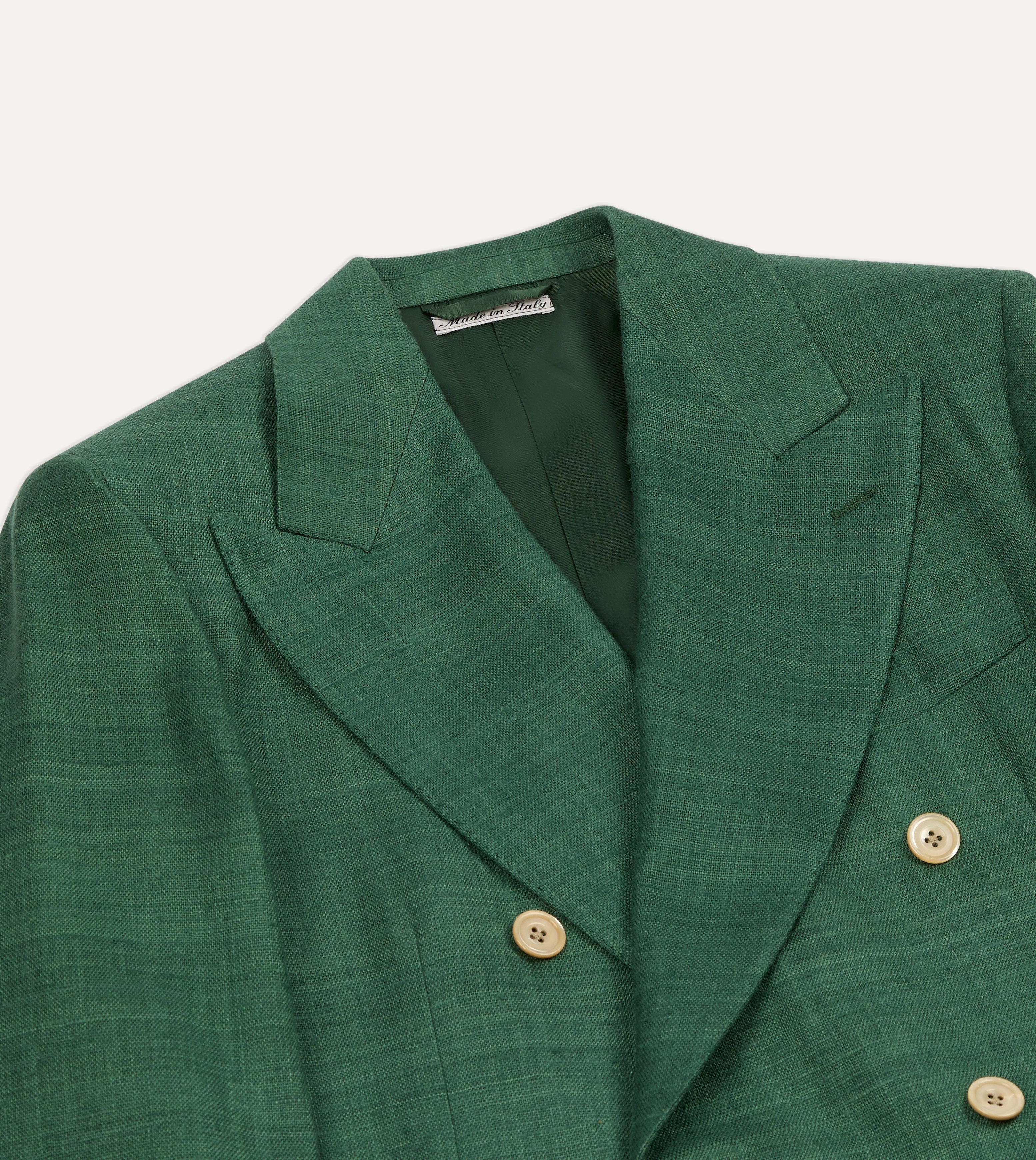 Business Style Fit No Gap Closure System Green Tussah Silk Double-Breasted Evening Jacket
