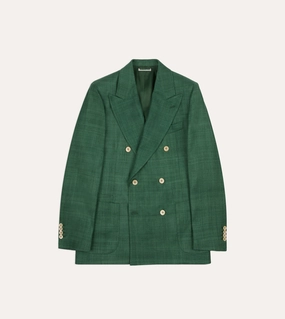 Green Tussah Silk Double-Breasted Evening Jacket Relaxed Fit Refined Tailored Fit