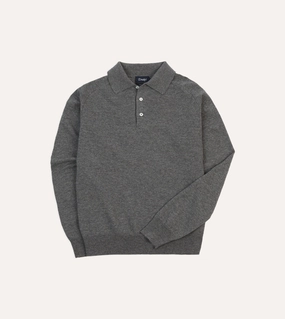 Waffle Knit Texture Water Repellent Treatment Grey Alpaca Wool Knitted Polo