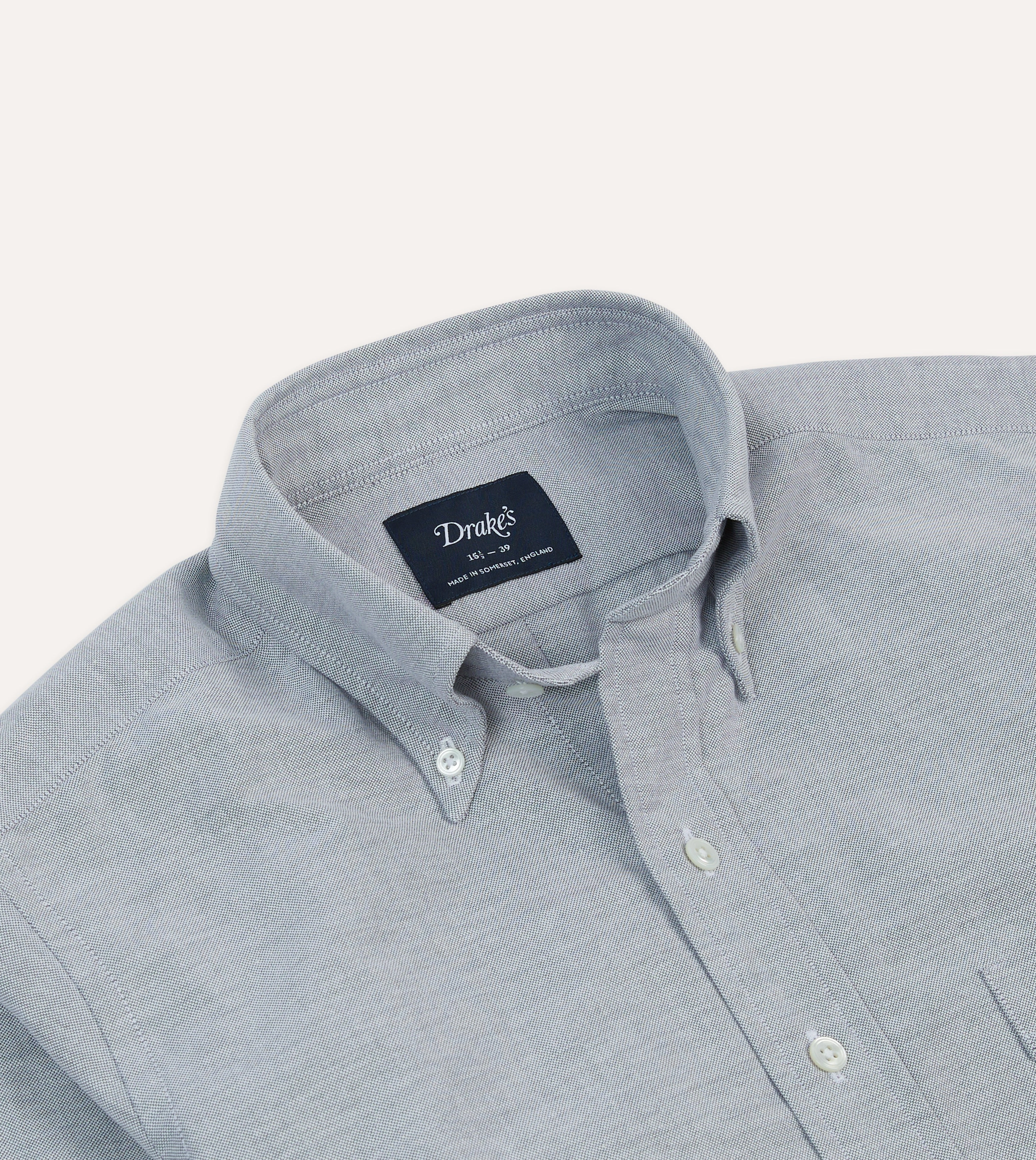 Grey Cotton Oxford Cloth Button-Down Shirt Smooth Seam Finish Polka Dot