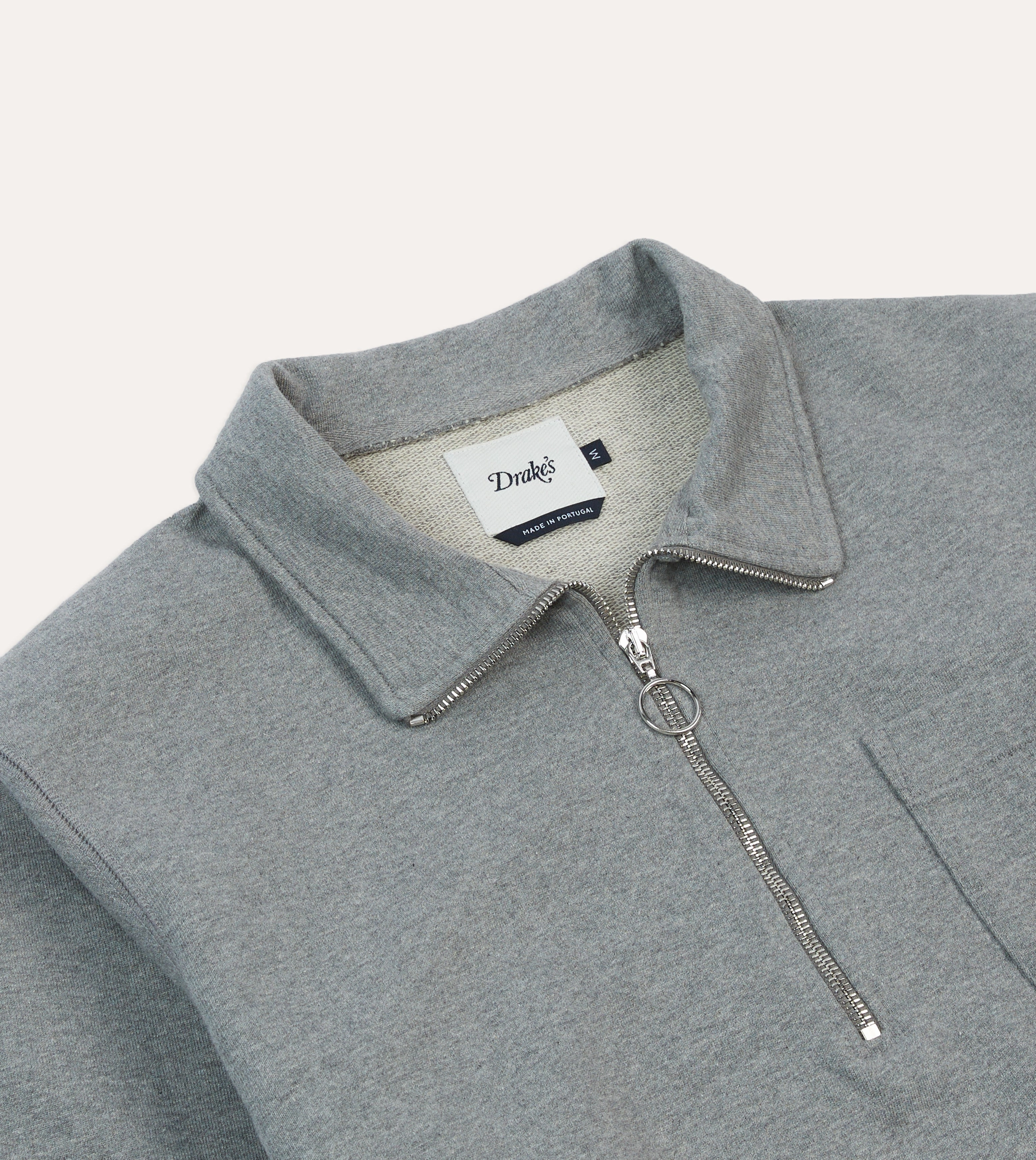 Grey Cotton Quarter Zip Collared Sweatshirt Leather Cozy And Stylish