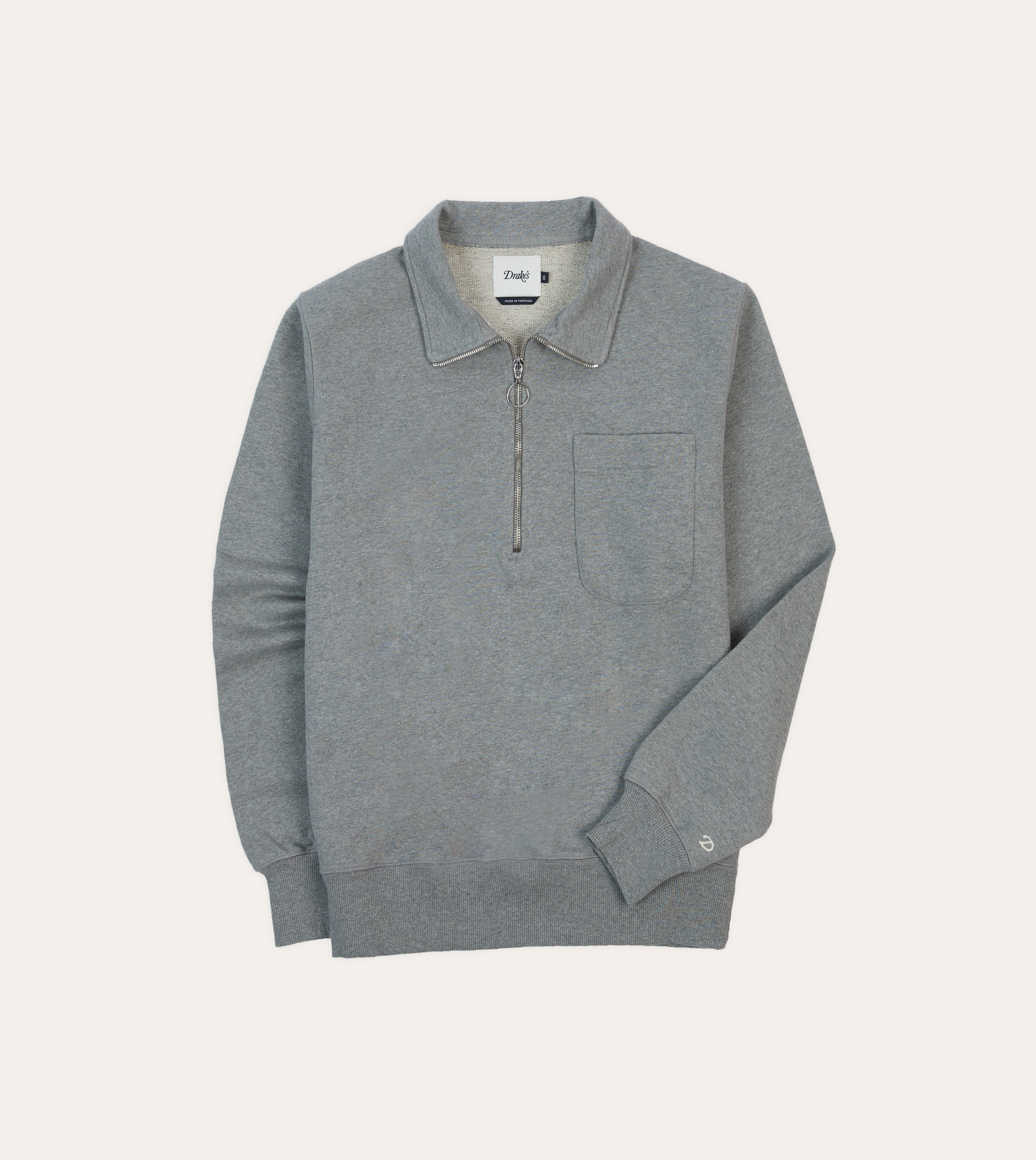 button detail Grey Cotton Quarter Zip Collared Sweatshirt