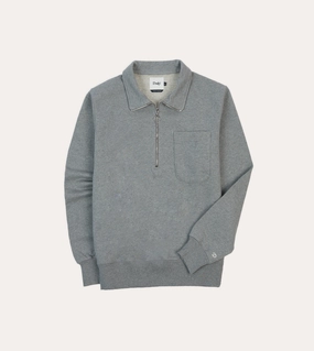 button detail Grey Cotton Quarter Zip Collared Sweatshirt