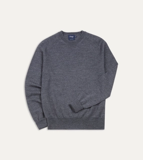 Grey Melange Merino Crew Neck Jumper WaffleKnit Texture Breathable mesh panel