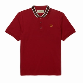 Gucci Maroon Men Polo Easy Wear Style High-Quality Cotton
