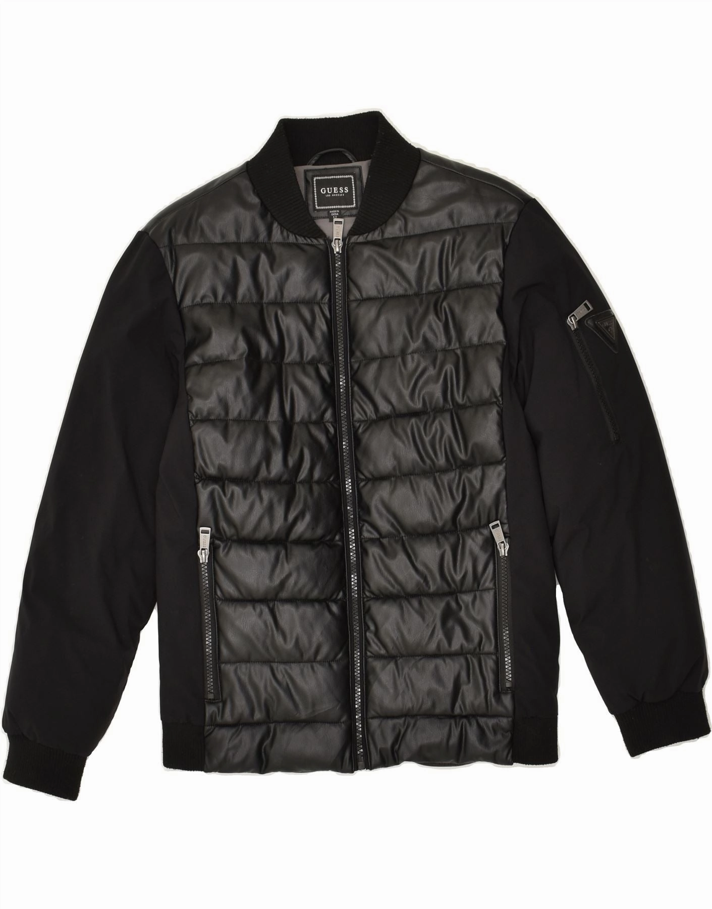 GUESS Boys Bomber Jacket 11-12 Years Black Polyurethane Reunion Anti Slip Collar