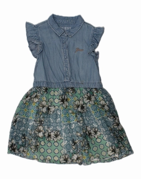 GUESS Girls A-Line Dress 4-5 Years Blue Floral Cotton Lounge Feel