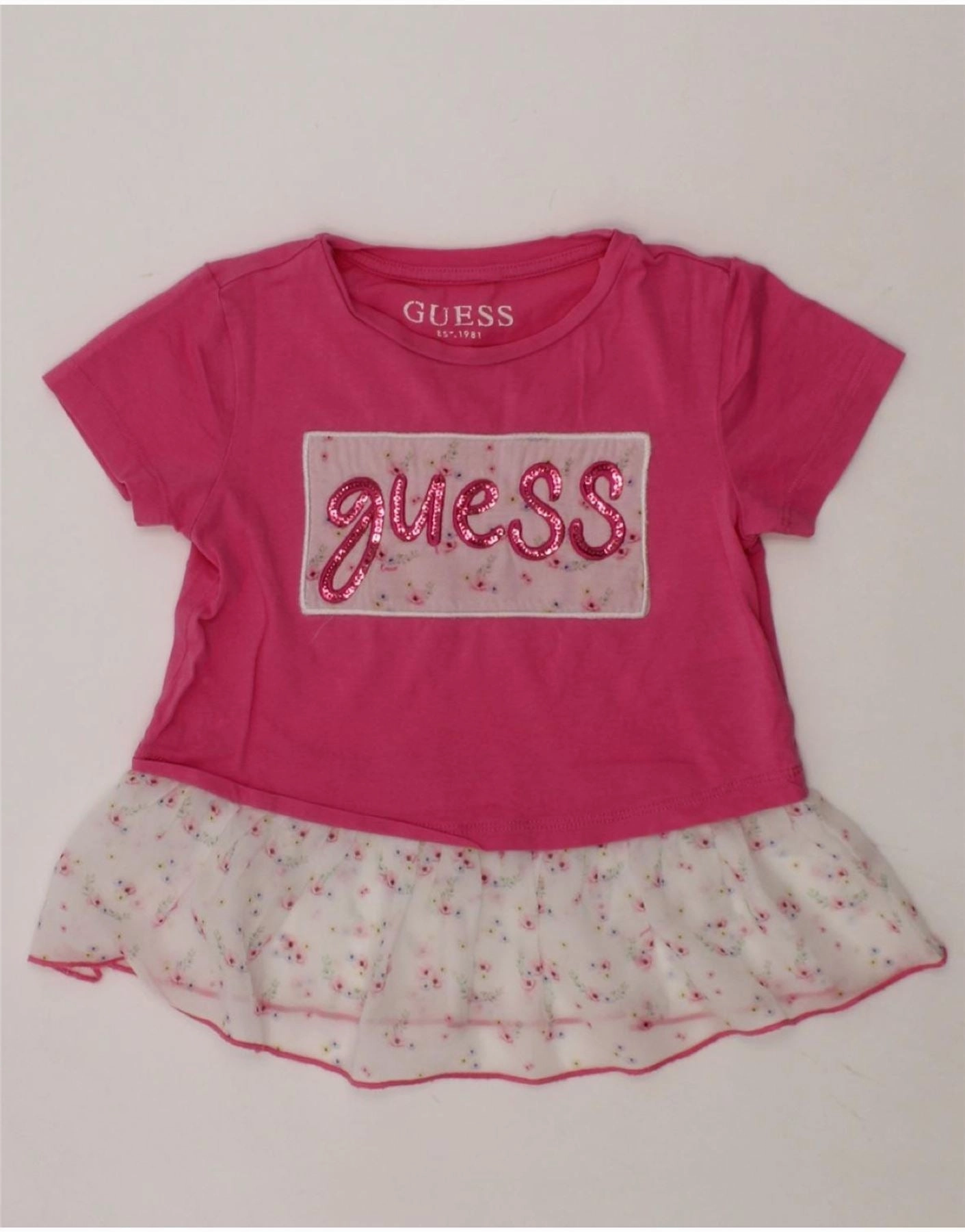 GUESS Girls Graphic A-Line Dress 2-3 Years Pink Floral Cotton Country View