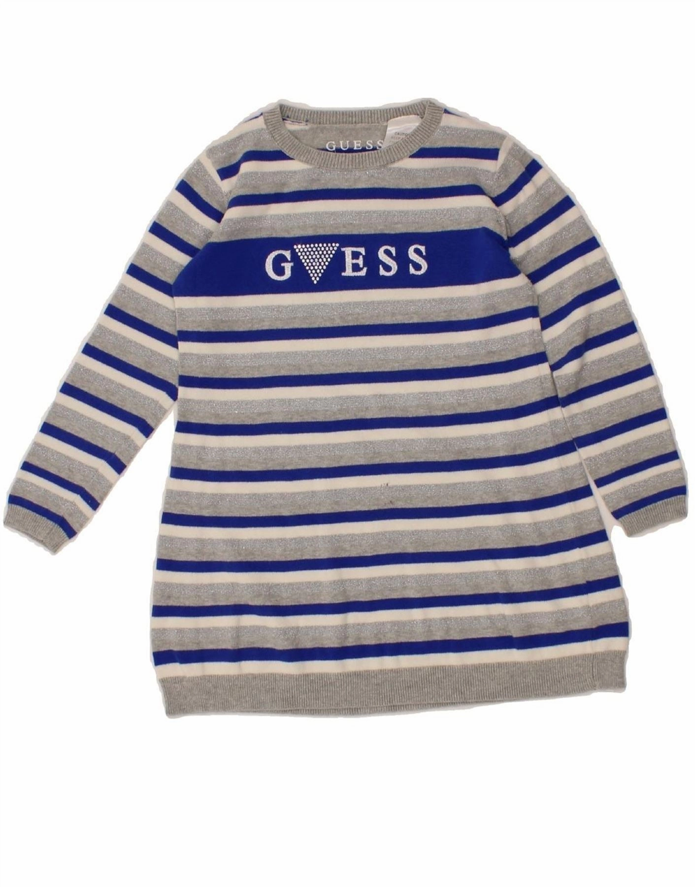 GUESS Girls Graphic Jumper Dress 5-6 Years Grey Striped Cotton Classic sheath dress Movement Friendly