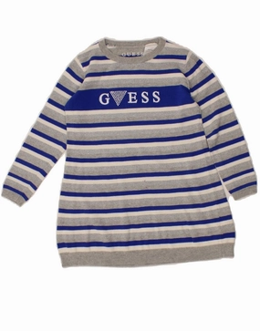 GUESS Girls Graphic Jumper Dress 5-6 Years Grey Striped Cotton Classic sheath dress Movement Friendly