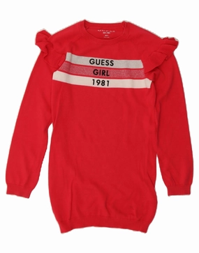 Coastal Chic warm tones GUESS Girls Graphic Jumper Dress 6-7 Years Red Cotton