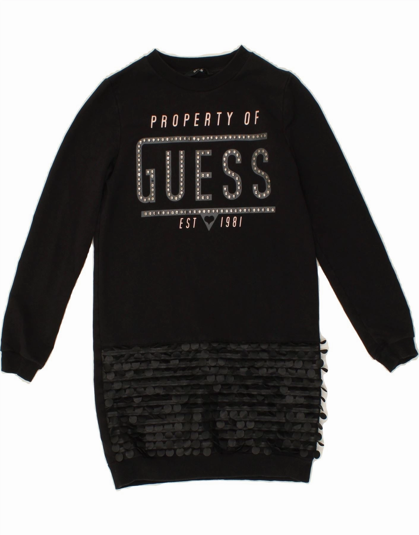GUESS Girls Graphic Jumper Dress 9-10 Years Black Cotton Autumn Look Silky-Lining