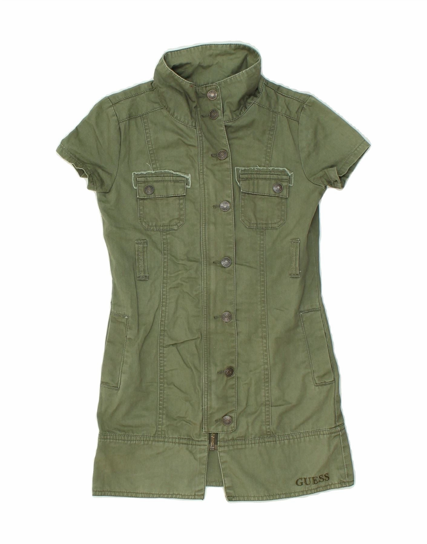 Occasion Wear GUESS Girls Graphic Short Sleeve Shift Dress 7-8 Years Green Cotton