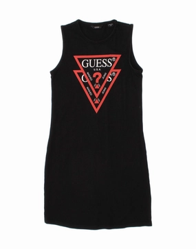 GUESS Girls Graphic Sleeveless T-Shirt Dress 11-12 Years Black Cotton Playful touch Form Fitting