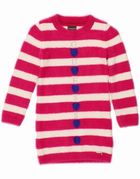 GUESS Girls Jumper Dress 5-6 Years Pink Striped Polyamide spring outfit Striped-Pattern
