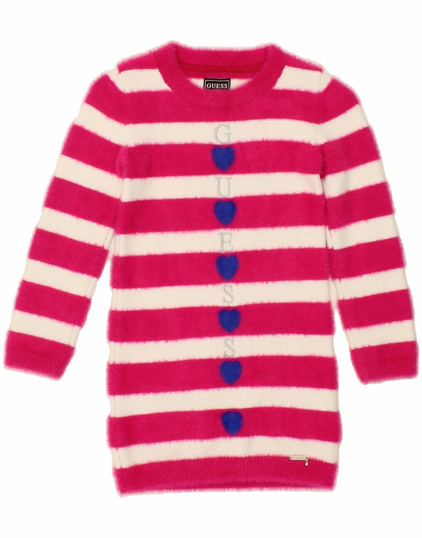 GUESS Girls Jumper Dress 5-6 Years Pink Striped Polyamide spring outfit Striped-Pattern