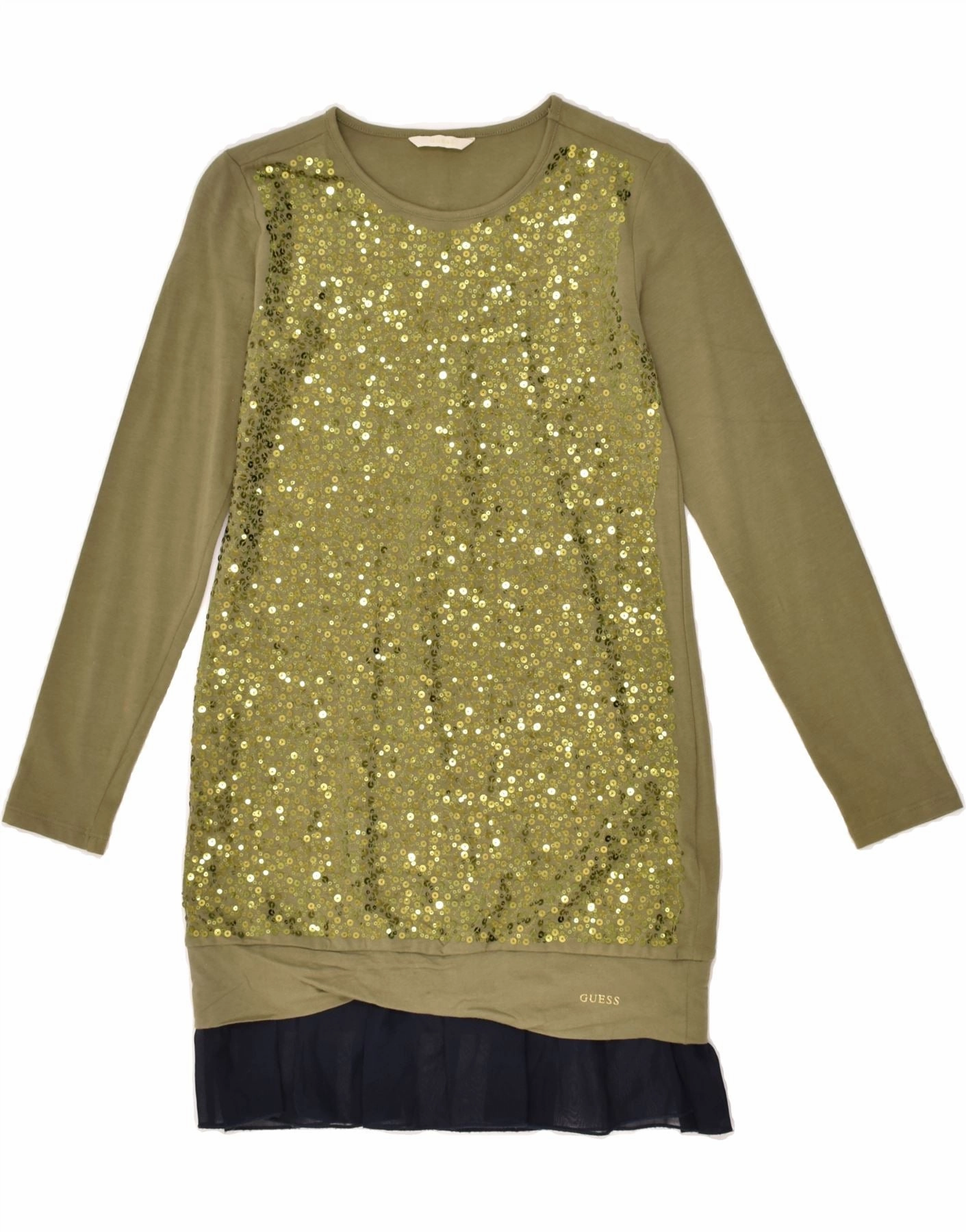 Elegant Fabric GUESS Girls Long Sleeve T-Shirt Dress 11-12 Years Khaki Cotton
