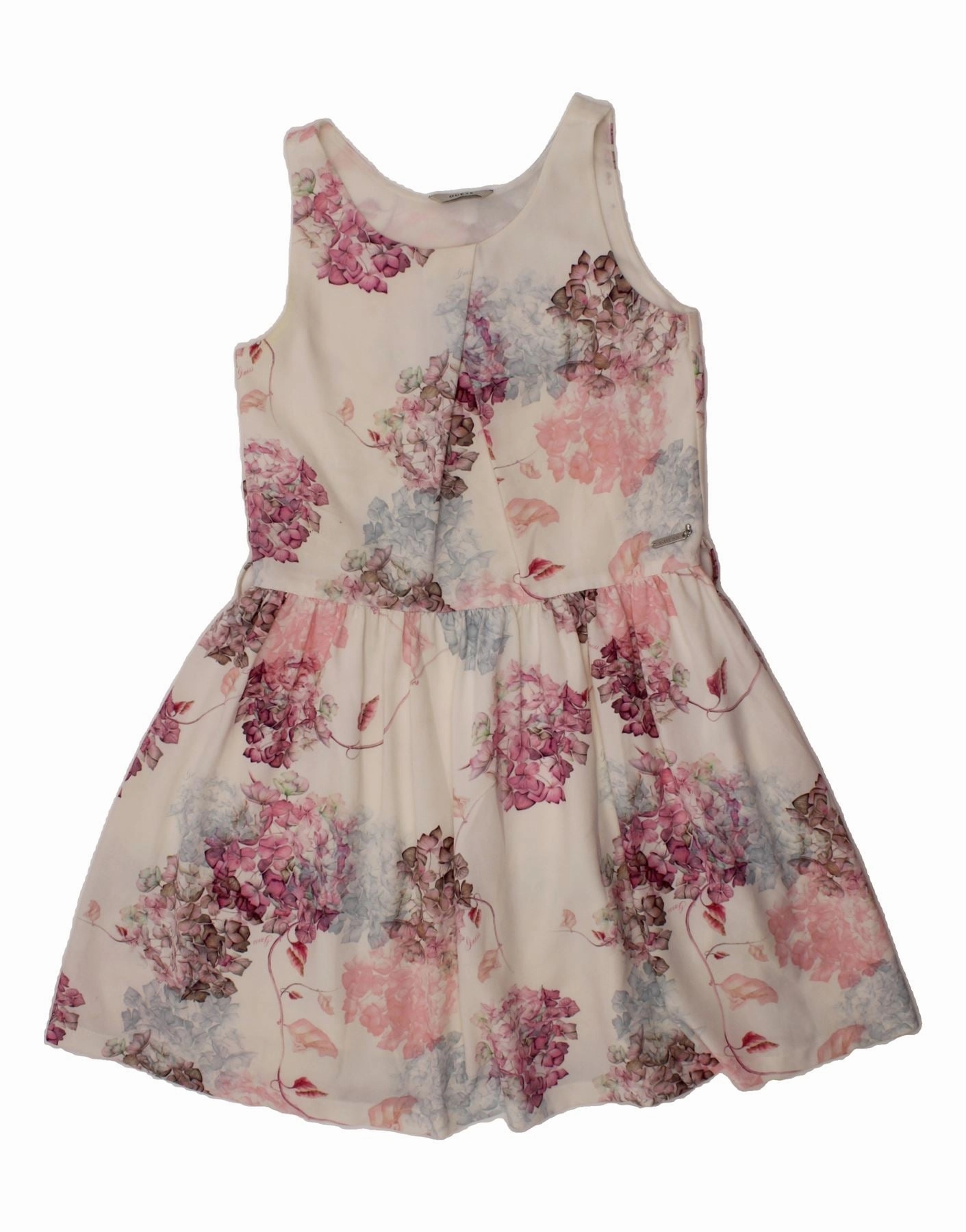 GUESS Girls Sleeveless A-Line Dress 9-10 Years White Floral Polyester Air Comfort Chilly Weather Layer