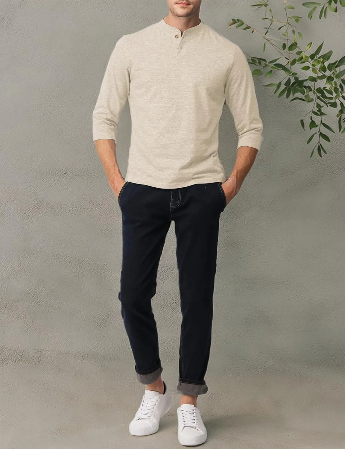 H2H Mens Casual Premium Slim Fit Henley Shirts Lightweight Thin Fabric
